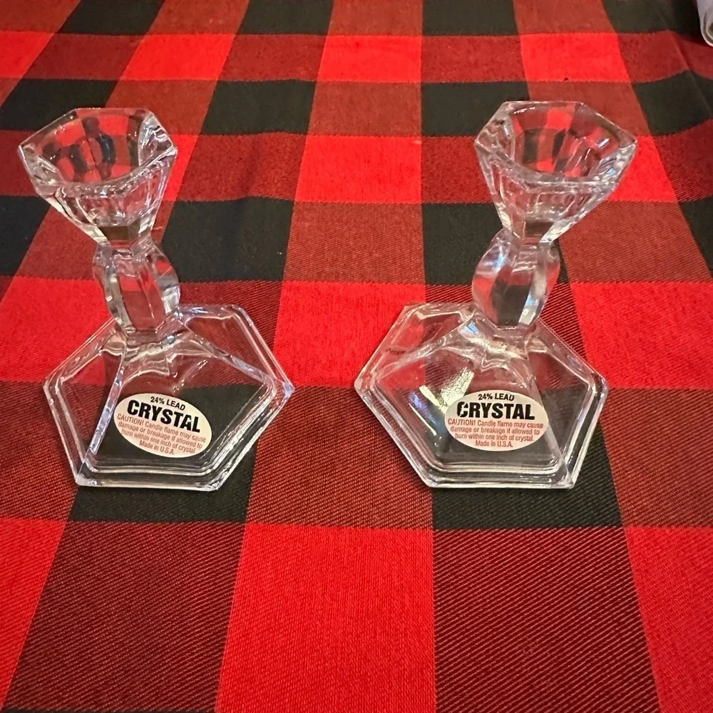 NWT Michael C. Fina lead crystal candle stick holders